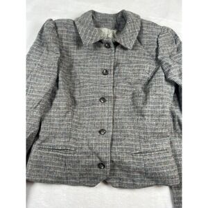 Vintage Stanley Blacker Blazer Jacket Skirt Set Gray Tweed Wool Button Cropped